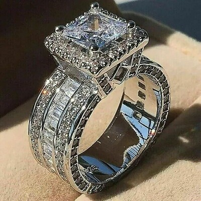 #ad 4Ct Princess Cut Lab Created Diamond Engagement Wedding Ring 14K White Gold Over $124.99