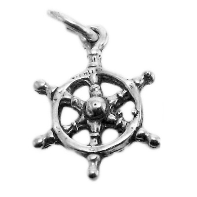 #ad 925 Sterling Silver 3D Ship#x27;s Wheel Charm $11.19