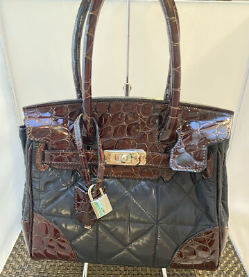 NICE Lederer Town amp; Country Mini Black Puffy Quilted Brown Croc Patent Satchel $260.00