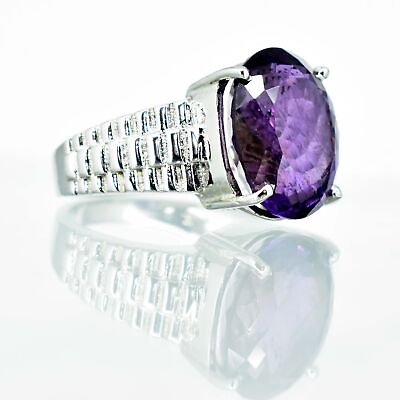 #ad 8 Cts Oval Cut Natural Amethyst 925 Sterling Silver Astrology Ring US Size 8 $33.99