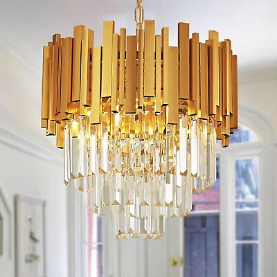 #ad AOOCOW Modern Crystal Chandelier Light Luxury Round Gold Chandelier 3 Tier Cryst $136.45