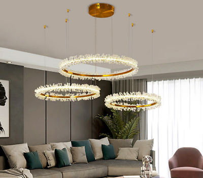 #ad #ad Modern Crystal Beads Chandelier Round Ring Gold Black Metal LED Light Pendant $599.99