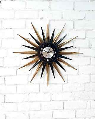 #ad 30 Inch Black Gold Wall Clock Gold Brass Art Deco Wall Clock George Nelson Style $220.00