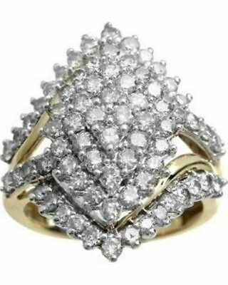 #ad 2.00C Round Cut Lab Created Diamond Wedding Cluster Ring 14k Yellow Gold Finish $96.60