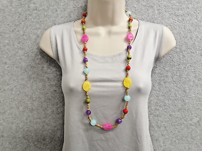 #ad Long Candy Pink Necklace Womens Statement Woods Beads Runway Everyday Wear 32 in $16.99