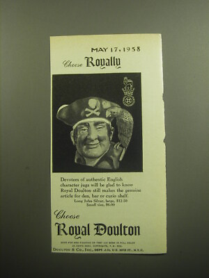 #ad 1958 Royal Doulton Long John Silver Character Jug Advertisement $19.99