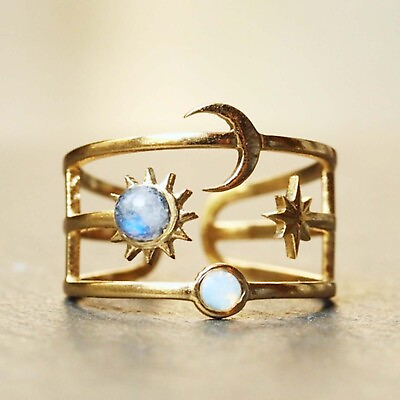 #ad Celestial Ring With Sun Moon And Ring Gold Opal Jewelry Celestial Body Ring $8.54