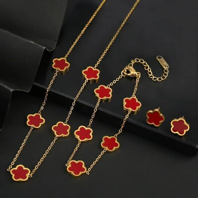 #ad Stainless Steel Bracelet Plum Blossom Charm Jewelry Accessory Women#x27;s Clover $9.13