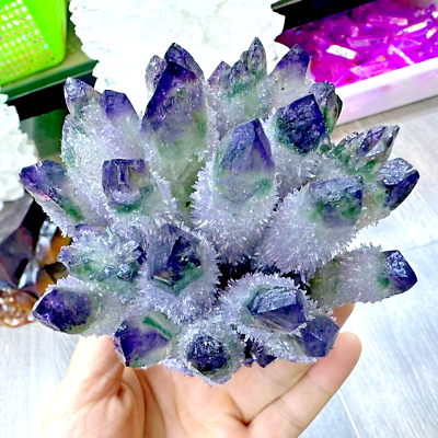 #ad 310g Raw Purple Green Phantom Cluster Geode Mineral Specimen Crystal Decor Gift $64.20