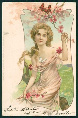 #ad Art Nouveau Lady Butterfly Flowers Raphael Tuck 61 postcard TC4851 $14.40