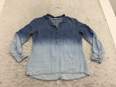 #ad Tribal Jeans Shirt Womens M Medium Blue Med. Wash Fade To Light Long Pockets $2.60