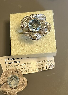 #ad Blue Topaz 3.75ct And Diamonds .10ct In Sterling Size 7 Women’s Fashion Ring $89.95
