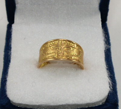 #ad Egyptian Isis Goddess Yellow Gold 18K Ring Stamped Pharaonic 3.8 Gr all sizes $521.55