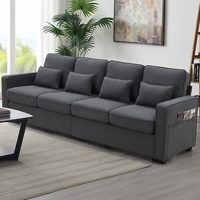 #ad VIDEO provided New 104quot; 4 Seater Modern Linen Fabric Sofa with Armrest Pocke $595.28