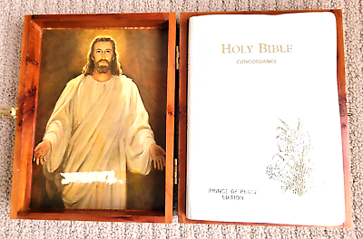 #ad HOLY BIBLE Protestant Edition Illustrated Prince of Peace Cedar Box 1975 $4.99