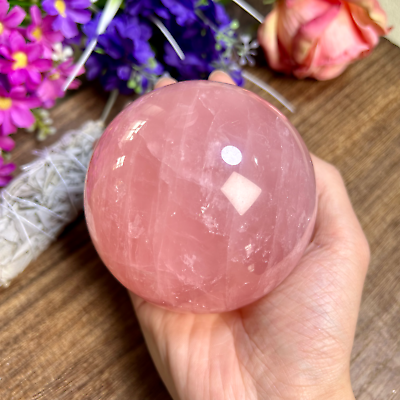 #ad 1095g High Quality Rose Quartz Crystal Sphere Reiki Healing Ball 90MM 2th $110.00