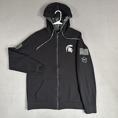#ad Michigan State Spartans Sweatshirt Mens Large Black Thermal Full Zip Hoodie OHT $24.88