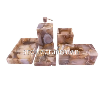 #ad Natural Agate Bathroom Set Of 5 Pcs Agate Geode Soap Dispenser Christmas Sale $699.68