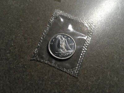 #ad Unc 1965 Canada 10 Cents .800 Silver Coin Dime Bluenose Sail Schooner #823s $9.99