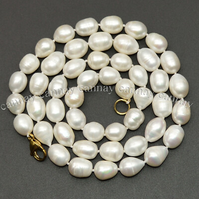 #ad 11 12mm South Sea Natural Freshwater White Baroque Rice Pearl Necklaces 25 inch $16.99
