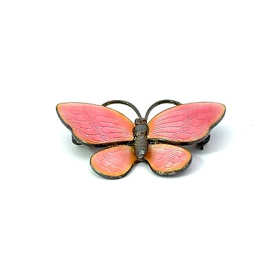 #ad Volmer Bahner Denmark Vintage Sterling Silver Pink Enamel Butterfly Pin Brooch $99.97