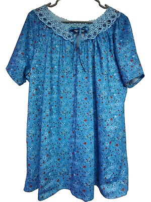 #ad Womens Pretty Blue VINTAGE Social Blouse Top Size 3X 4X Blue Floral Lace Collar $24.99