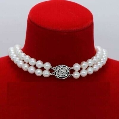 #ad 2 rows of 11 12 inch elegant AAAASouth China Sea 9 10 mm white pearl necklace $93.00