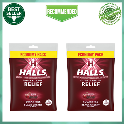 #ad HALLS Relief Sugar Free Black Cherry Flavor Cough Drops Economy Pack 2 Bag $11.99