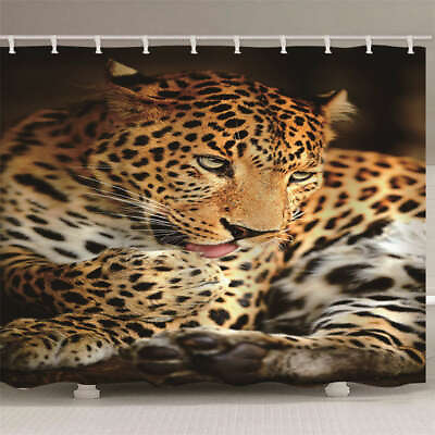 #ad Brown Leopard Eyes Lazy 3D Shower Curtain Waterproof Fabric Bathroom Decoration AU $36.11