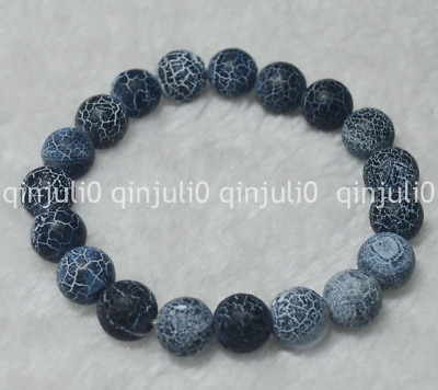 #ad 10mm Black Dream Fire Dragon Veins Agate Gemstone Round Beads Bracelets 7.5quot; GBP 3.22