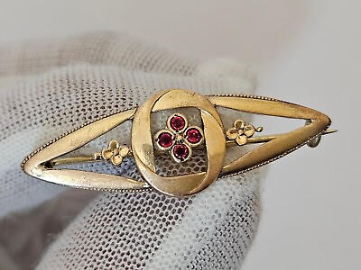 #ad Antique Victorian Brooch Gold Plated Ruby Jewel Jewelry VERY RARE BA78 $28.00