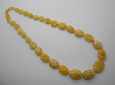 #ad Natural Baltic amber white color beans shape necklace on thread $289.00