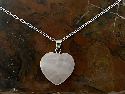 #ad New Pretty Pink Rose Quartz Heart Pendant On 925 Silver Chain Necklace $10.00
