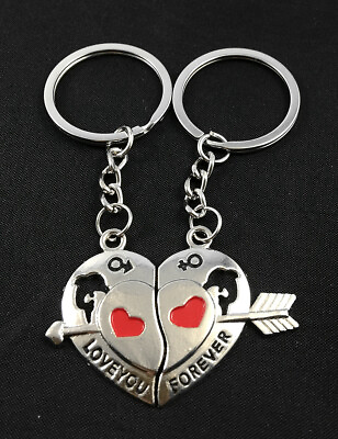 #ad His Hers Heart Puzzle Love Arrow Bag Purse Couples Keychain Key Ring $3.99