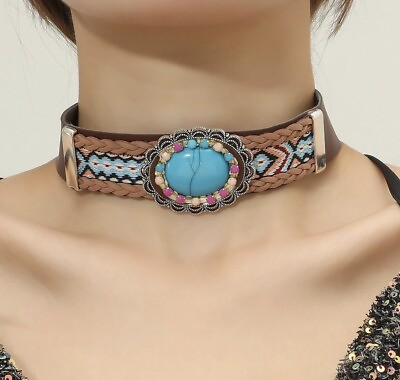 #ad Native Inspired Tribal Choker Beads Boho Women Collar Gypsy Necklace Turquoise $19.50