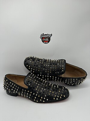 #ad Christian Louboutin Rollerboy Spikes Flat Black Gold Silver Size 13.5 46.5 $807.49