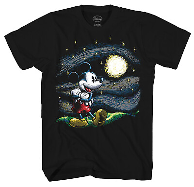 #ad Disney Mickey Mouse Starry Night Men#x27;s Black T Shirt New $15.99