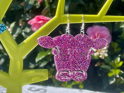 #ad GLITTER COW EARRINGS kawaii cute gift for her cool earrings disco goth punk GBP 14.90