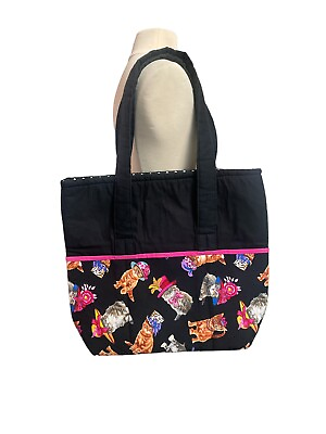 #ad Cats with Hats Cloth Travel Bag Inside Pockets Handmade? Quirky Unique Artsy $59.99