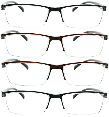 #ad 4 Pack Reading Glasses Readers Men Women Square Frame Spring Hinge $12.95