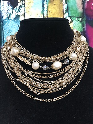 #ad Vintage Layered Bib Necklace w Fresh Baroque amp; Seed Pearls amp; Aurora Crystal $114.88