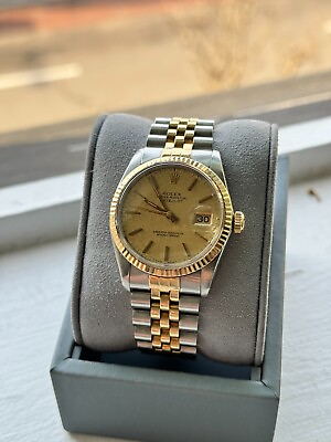 #ad Rolex DateJust 16013 Champagne Stick Fluted Two Tone Gold Jubilee Watch Annivers $4999.99