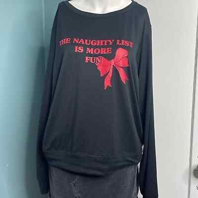 #ad Wildfox Women#x27;s Christmas Shirt Size Large Black quot; The Naughty List is More Funquot; $18.00