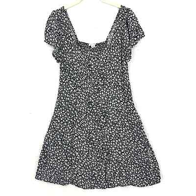 #ad American Eagle Womens Mini Dress Small Black White Floral Button Front Smocked $17.60