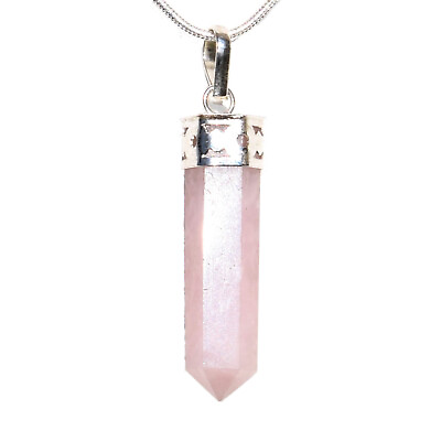 #ad Faceted Himalayan Rose Quartz Point Pendant 20quot; Stainless Steel Chain $16.99