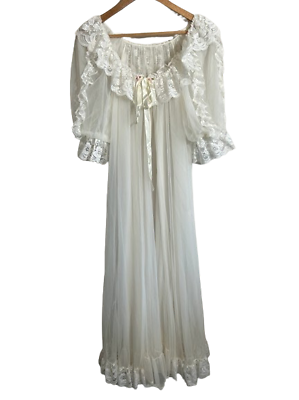#ad Vtg 2pc White TOSCA LINGERIE Peignoir Nightgown Bridal Boudoir Set Medium $125.00