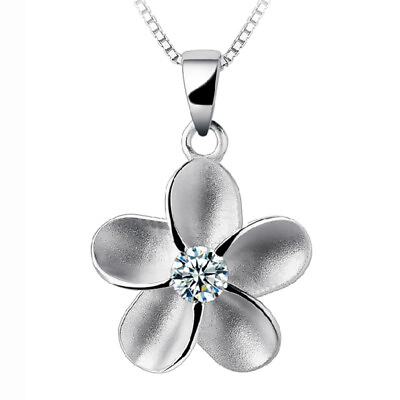 #ad 925 Sterling Silver Crystal Flowers Pendant Necklace Women Girl Fashion Jewelry $6.51