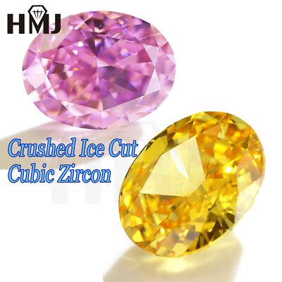 #ad Oval Crushed Ice Cut Cubic Zircon CZ Stone Yellow Pink High Carbon Diamond 5A $42.99