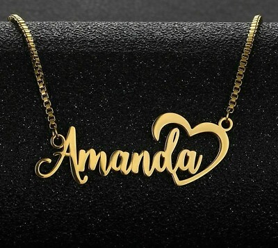 #ad Personalized Name Necklace Custom Letter Heart Nameplate Stainless Steel Chain $12.99