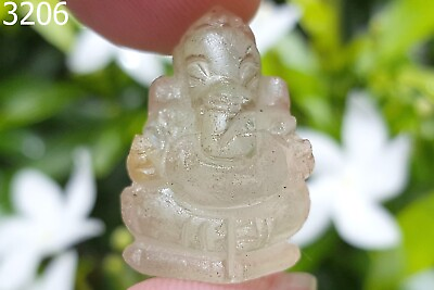 #ad 20mm Crystal Quartz Carved Phra Pikanet Hindu God Ganesha Statue Amulet #3206a $37.03